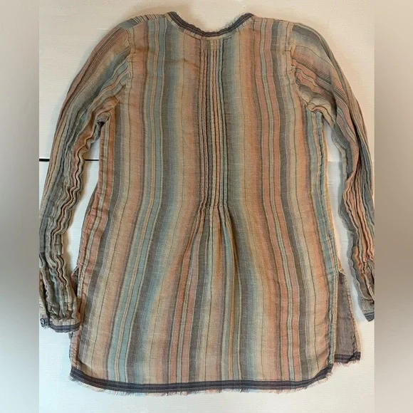 Faherty Evening Playa Stripe Linen Blend Pintuck Tunic Size Small - Picture 10 of 10